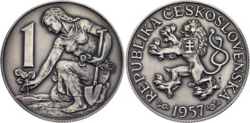 Czech Republic 1 Koruna 1957 Dated - Silver

Silver (.999) 62 g, 52 mm; By Marie Uchytilová-Kučová; Antique Finish; Kremnica Mint; Mintage: 100 pcs....