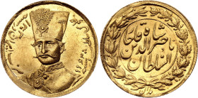 Iran 1 Toman 1886 AH 1303

KM# 933, N# 55670; Gold (.900) 2.87 g.; Naser al-Din Shah; Tehran Mint; UNC with full mint luster