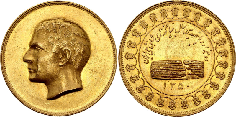 Iran 5 Pahlavi 1971 SH 1350 Medallic Issue

Gold 38.07 g, 37 mm.; Mohammad Rez...