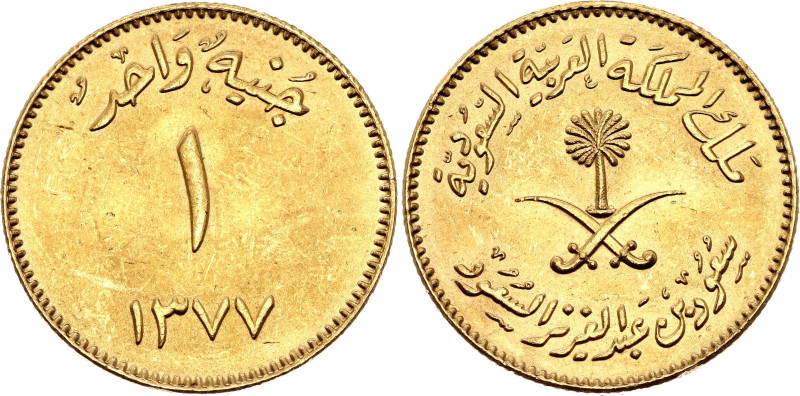 Saudi Arabia 1 Gunayh 1957 AH 1377

KM# 43, Fr# 2, Schön# 28, N# 56269; Gold (...