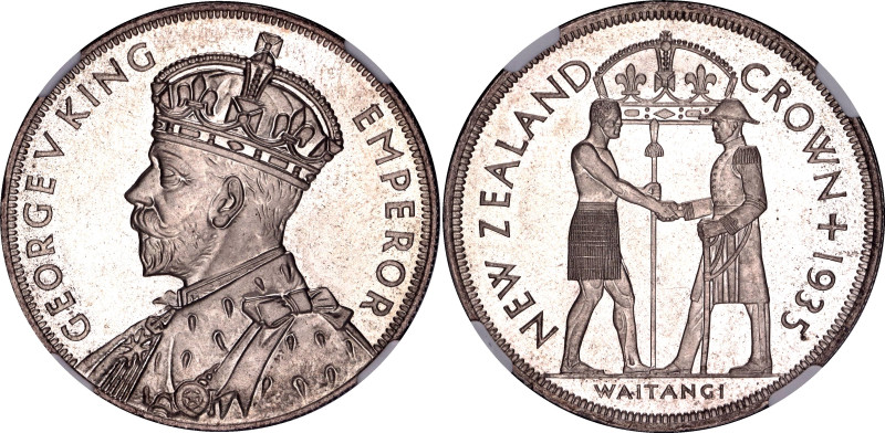 New Zealand 1 Crown 1935 NGC PF67

KM# 6, N# 24265; Silver, Proof; George V; T...