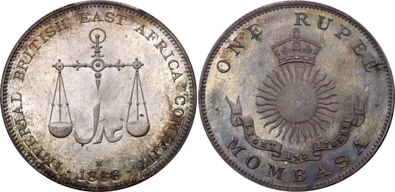 East Africa Mombasa 1 Rupee 1888 H PCGS SP64

KM# 5, N# 17050; Silver; Imperia...