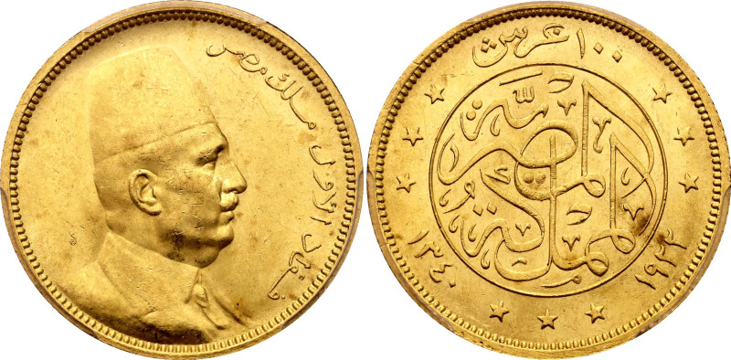 Egypt 100 Piastres 1922 AH 1340 PCGS MS62

KM# 341, Fr# 28, N# 28421; Gold (.8...
