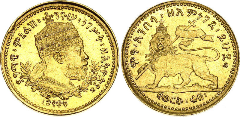 Ethiopia 1/4 Werk 1897 EE 1889

KM# 16, Schön# 12, N# 22979; Gold (.900) 2.72 ...