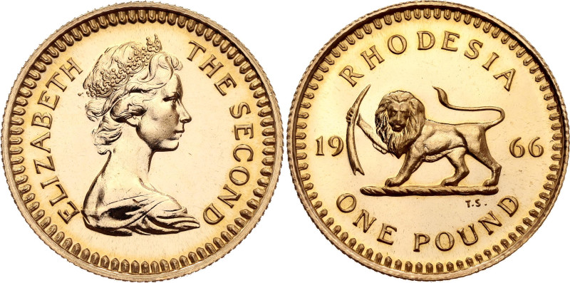 Rhodesia 1 Pound 1966

KM# 6, N# 38128; Gold (.916) 7.99 g, Proof; Elizabeth I...