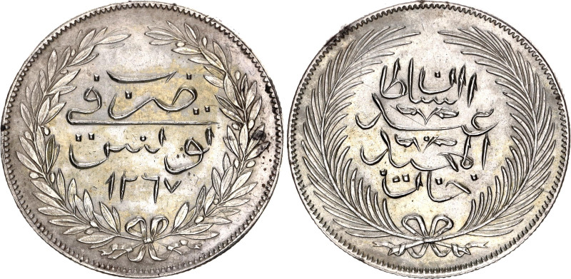 Tunisia 5 Rial 1851 AH 1267

KM# 108, N# 35847; Silver; Abdulmejid I; AUNC/UNC...