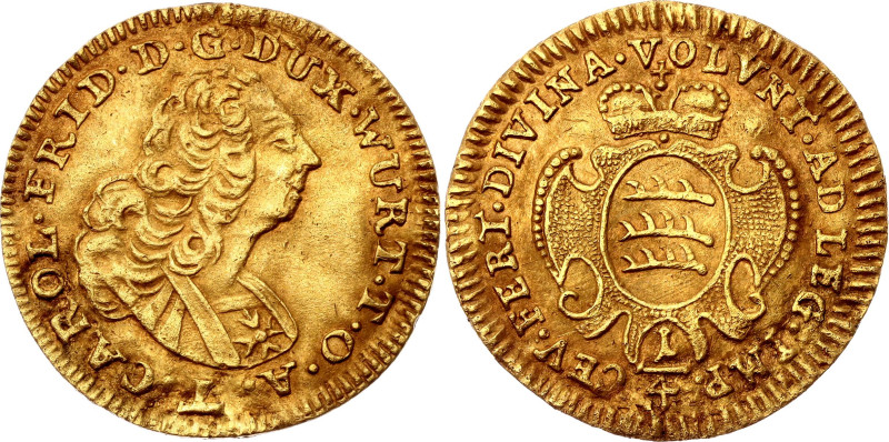 German States Wurttemberg 1/4 Dukat 1701 (ND)

KM# 355, N# 134759; Gold (.986)...