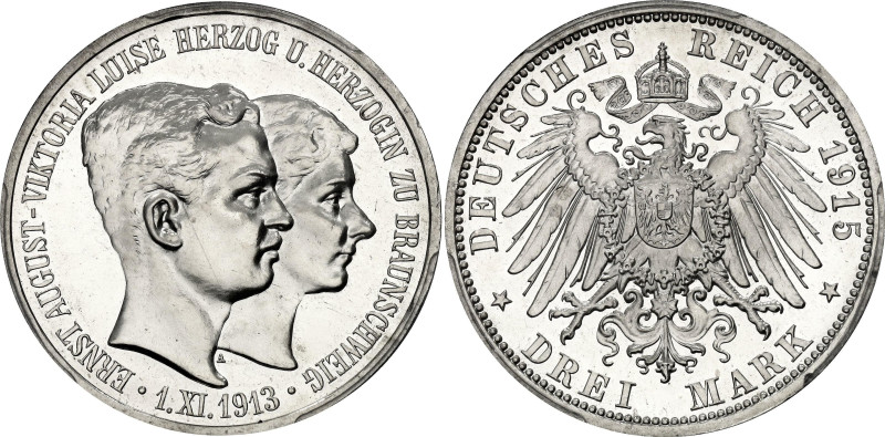 Germany - Empire Braunschweig-Wolfenbuttel 3 Mark 1915 A Proof PCGS PR65

KM# ...