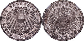 Germany - Empire Lubeck 5 Mark 1907 A NGC MS64

KM# 213, J# 83, Dav GT III# 726, N# 20423; Silver; Free Hanseatic city of Lübeck; Berlin Mint; UNC w...