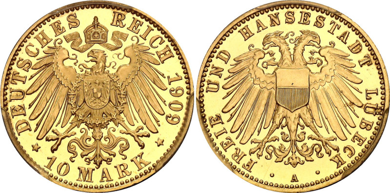 Germany - Empire Lubeck 10 Mark 1909 A Proof PCGS PR66 DCAM

KM# 214, J# 228, ...