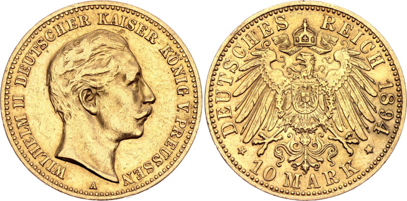 Germany - Empire Prussia 10 Mark 1894 A

KM# 520, J# 251, N# 32033; Gold (.900...