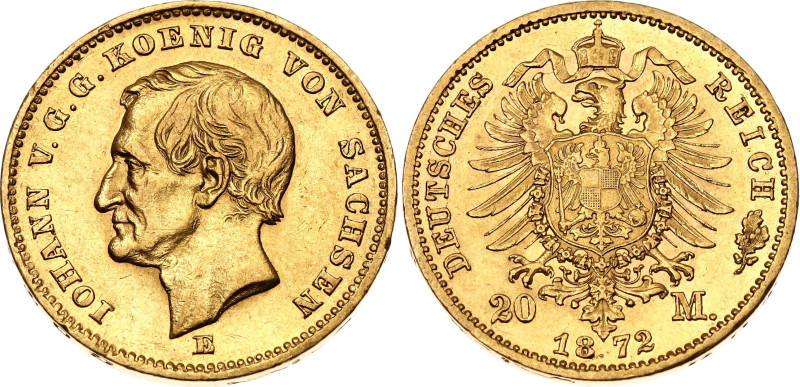 Germany - Empire Saxony-Albertine 20 Mark 1872 E

KM# 1233, J. 258; Gold (.900...