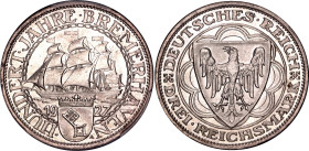 Germany - Weimar Republic 3 Reichsmark 1927 A PCGS MS66

KM# 50, J# 325, N# 23144; Silver; 100th Anniversary - Bremerhaven; Berlin Mint; UNC with fu...