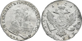 Russia 1 Rouble 1751 ММД

Bit# 123, 3R. by Petrov, Conros# 65/16, N# 102570; Silver 25.65 g; Moscow Mint; AUNC; Original mint luster remains. Rare i...