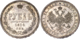 Russia 1 Rouble 1874 СПБ HI

Bit# 87, N# 16511; Ex Kunker 338 - 4759; Silver; AUNC/UNC with a nice toning