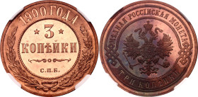 Russia 3 Kopeks 1900 СПБ PROOF NGC PF66 RB

Bit# 299, Y# 11.2, N# 2388; Copper, Proof; A coin of marvelous beauty! An excellent example