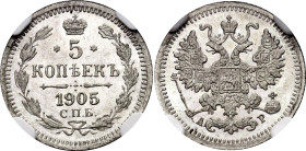Russia 5 Kopeks 1905 СПБ АP NGC MS66

Bit# 182, Conros# 170/70, N# 9450; Silver