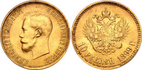 Russia 10 Roubles 1899 АГ PCGS MS65

Bit# 4, Conros# 8/2, N# 18722; Gold (.900) 8.60 g.