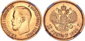 Russia 10 Roubles 1899 ФЗ NGC MS62

Bit# 6, Conros# 8/4, N# 18722; Gold (.900) 8.60 g.; UNC with mint luster