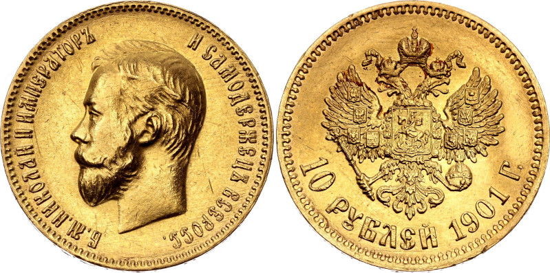 Russia 10 Roubles 1901 ФЗ

Bit# 8, Conros# 8/6, N# 18722; Gold (.900) 8.60 g.;...