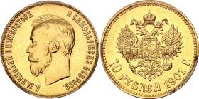 Russia 10 Roubles 1901 ФЗ PCGS MS62

Bit# 8, Conros# 8/6, N# 18722; Gold (.900) 8.60 g.
