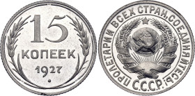 Russia - USSR 15 Kopeks 1927 PROOF

Y# 87, Schön# 36, N# 10553; Silver, Proof; Wonderfully mirrored fields. Very rare in this condition