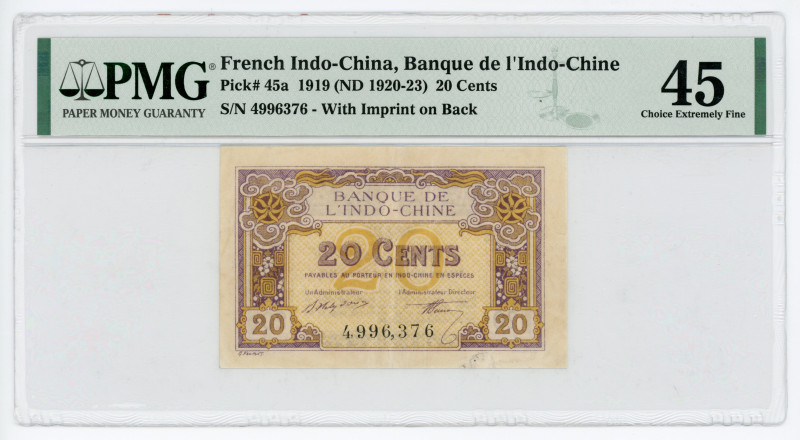 French Indochina 20 Cents 1919 (1920-1923) (ND) PMG 45

P# 45a, N# 292238; # 4...