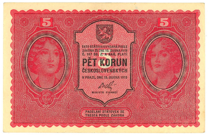 Czechoslovakia 5 Korun 1919

P# 7a, N# 207933; # 0008; AUNC-