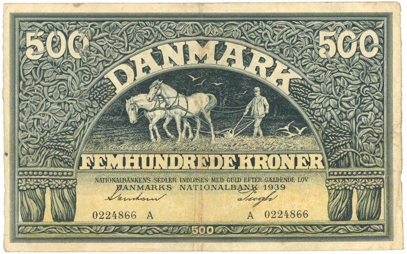 Denmark 500 Kroner 1939

P# 34a, N# 225705; # A 0224866; VF