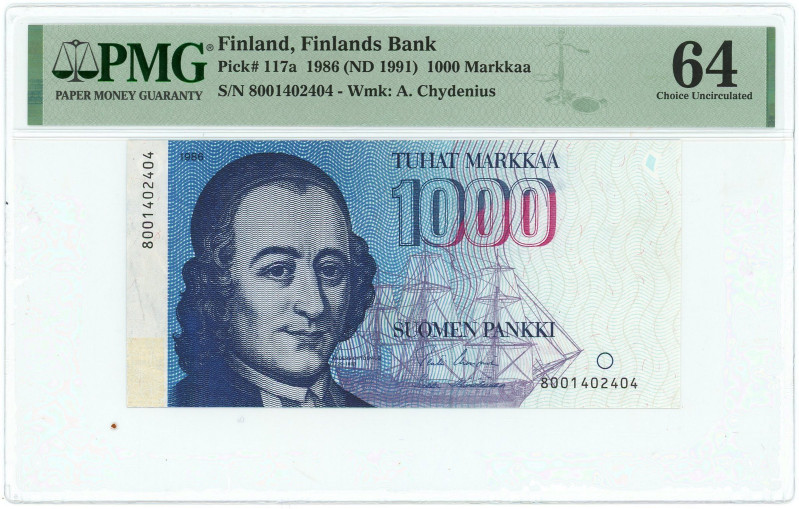 Finland 1000 Markkaa 1986 PMG 64 Choice UNC

P# 117a, N# 331140; # 8001402404