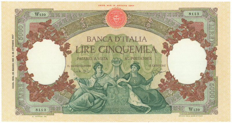 Italy 5000 Lire 1961 Replacement

P# 85r, N# 229264; # W139 8113; VF