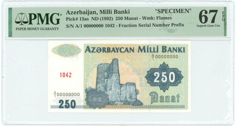 Azerbaijan 250 Manat 1992 (ND) Specimen PMG 67 EPQ Superb Gem UNC

P# 13as, N#...