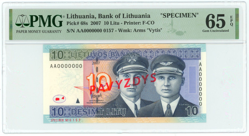 Lithuania 10 Litu 2007 Specimen PMG 65 EPQ Gem UNC

P# 68s, N# 204037; AA00000...