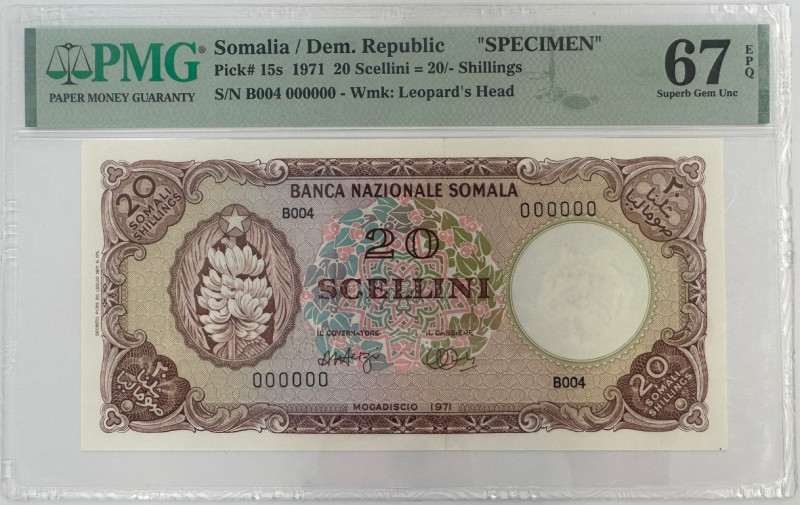 Somalia 20 Scellini 1971 Specimen PMG 67 Superb Gem EPQ

P# 15s, N# 285590; # ...