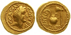 Römische Goldmünzen Imperatorische Prägungen Gaius Julius Caesar, Diktator 46-44 v. Chr
Aureus 46 v. Chr. Praetor A. Hirtius. C. CAESAR COS. TER. Ver...