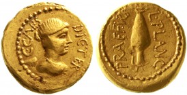 Römische Goldmünzen Imperatorische Prägungen Gaius Julius Caesar, Diktator 46-44 v. Chr
Aureus 46/45 v. Chr. Praefekt L. Munatius Plancus. C. CAES DI...