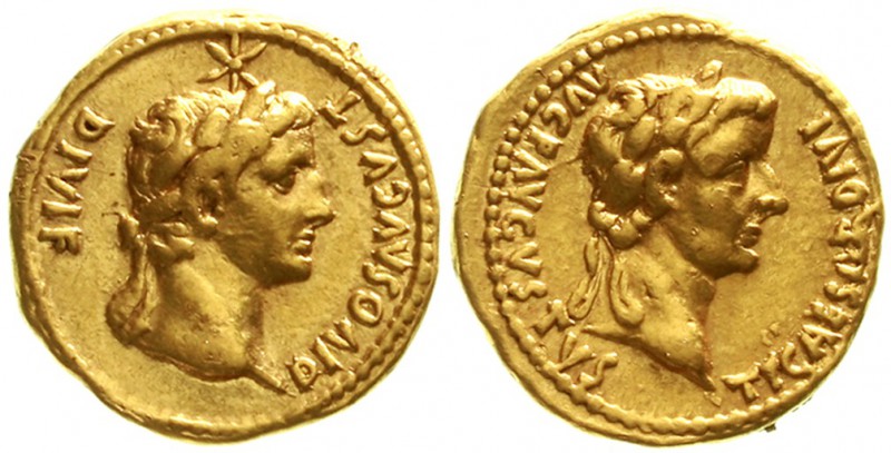 Römische Goldmünzen Kaiserzeit Tiberius, 14-37
Aureus 14, Lugdunum. Belorbeerte...