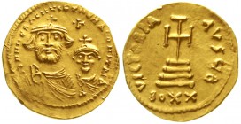 Byzantinische Goldmünzen Kaiserreich Heraclius, 610-641
Solidus zu 20 Siliquae 616/625. Constantinopel. Brb. Heraclius und Constantinus v.v. nebenein...