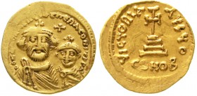 Byzantinische Goldmünzen Kaiserreich Heraclius, 610-641
Solidus 638/639 Constantinopel, 9. Offizin. Heraclius, Heraclius Constantin und Heraclonas st...