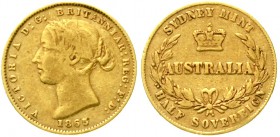 Ausländische Goldmünzen und -medaillen Australien Victoria, 1837-1901
Half Sovereign 1865 Sydney. 3,99 g. 917/1000. Das seltenste Jahr.
fast sehr sc...