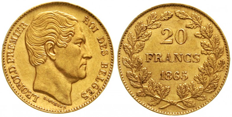 Ausländische Goldmünzen und -medaillen Belgien Leopold I., 1831-1865
20 Francs ...