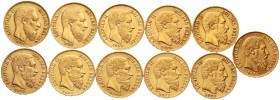 Ausländische Goldmünzen und -medaillen Belgien Leopold II., 1865-1909
11 verschiedene 20 Francs: 1867 bis 1882 komplett. Alle verausgabten Jahrgänge,...