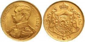 Ausländische Goldmünzen und -medaillen Belgien Albert, 1909-1934
20 Francs 1914. Mit flämischer Legende. 6,45 g. 900/1000. Pos. A.
vorzüglich/Stempe...