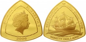 Ausländische Goldmünzen und -medaillen Bermuda Britisch, seit 1620
90 Dollars (dreieckig) 5 Unzen Feingold 2006. Bermudadreieck. Sea Venture. Im Etui...