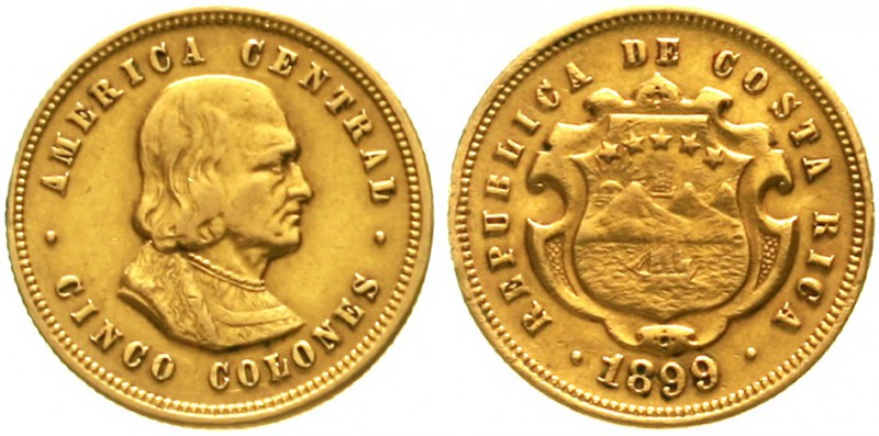 Ausländische Goldmünzen und -medaillen Costa Rica Republik, seit 1821
5 Colones...