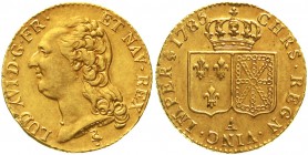 Ausländische Goldmünzen und -medaillen Frankreich Ludwig XVI., 1774-1793
Louis d`or 1785 A, Paris. 7,68 g.
fast vorzüglich, kl. Randfehler