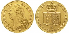 Ausländische Goldmünzen und -medaillen Frankreich Ludwig XVI., 1774-1793
Doppelter Louis d`or 1786 K, Bordeaux. 15,23 g.
vorzüglich/Stempelglanz, se...