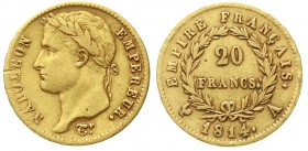 Ausländische Goldmünzen und -medaillen Frankreich Konsulat unter Napoleon Bonaparte, 1799-1804
20 Francs 1814 A, Paris. 6,45 g. 900/1000.
sehr schön...