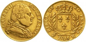 Ausländische Goldmünzen und -medaillen Frankreich Ludwig XVIII., 1814-1830
20 Francs 1815 R, London. 6,45 g. 900/1000
sehr schön, kl. Randfehler