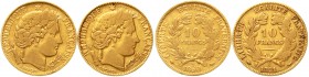 Ausländische Goldmünzen und -medaillen Frankreich Zweite Republik, 1848-1852
2 verschiedene 10 Francs Cereskopf 1850 und 1851 A, Paris. Je 3,23 g. 90...